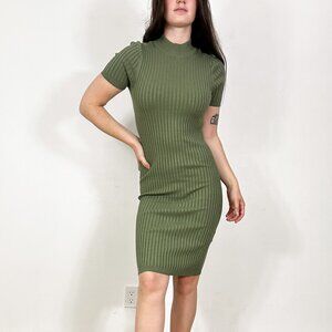 *Noise May Green Turtleneck Ribbed Midi Dress